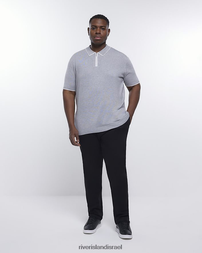 לבוש River Island פולו גדול וגבוה עם שרוולים קצרים אפור גברים BDZ4083144