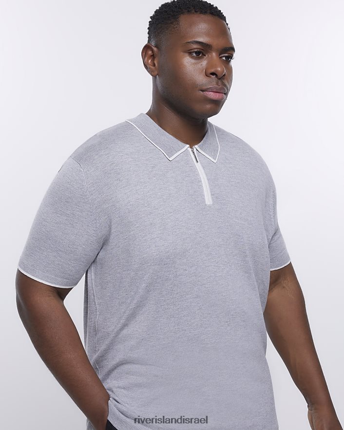 לבוש River Island פולו גדול וגבוה עם שרוולים קצרים אפור גברים BDZ4083144