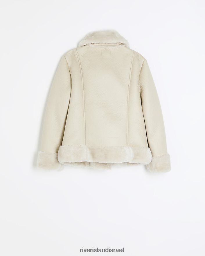 לבוש River Island ז'קט טייסים מפרווה מלאכותית קרם בנות BDZ4083170