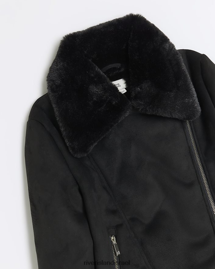לבוש River Island ז'קט טייסים מפרווה מלאכותית שָׁחוֹר בנות BDZ4083171