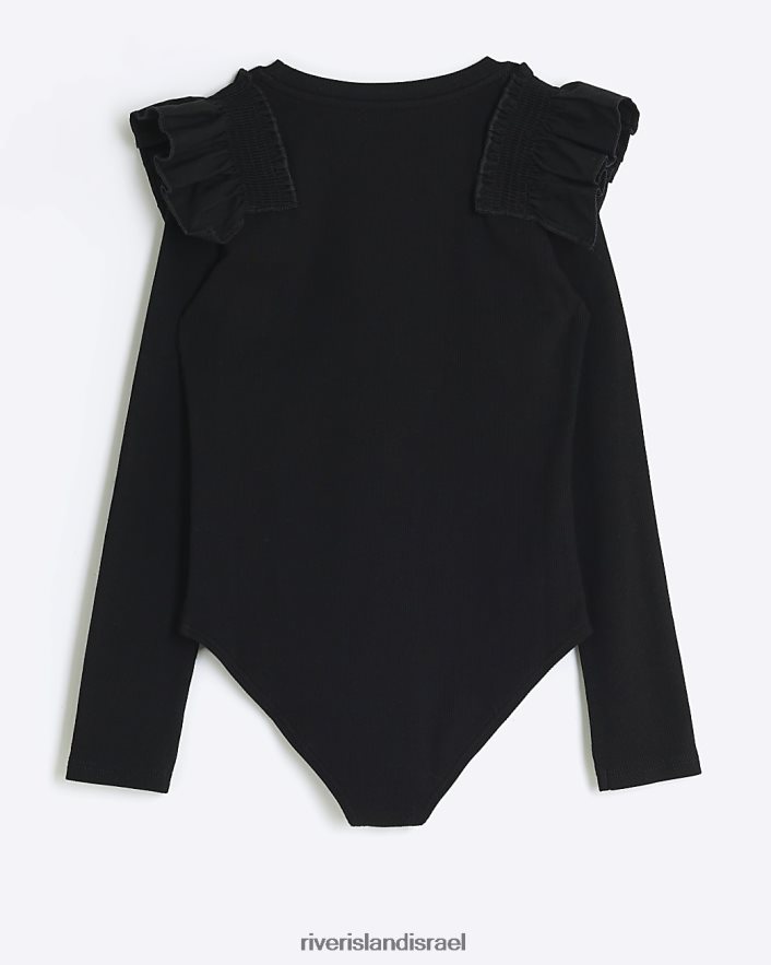 לבוש River Island בגד גוף עם צלעות צלעות שָׁחוֹר בנות BDZ4083182