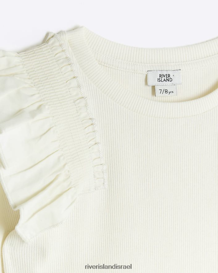לבוש River Island בגד גוף עם צלעות צלעות קרם בנות BDZ4083183