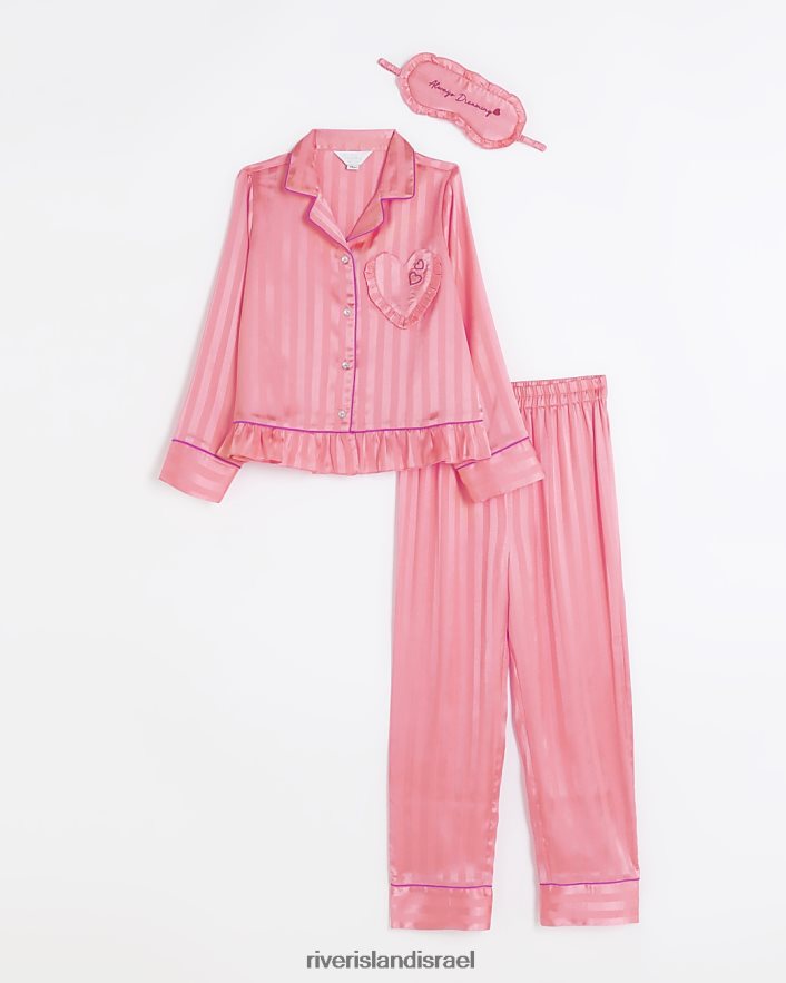 אביזרים River Island ערכת פיג'מות סאטן פסים עם פסים אלמוג בנות BDZ4083191