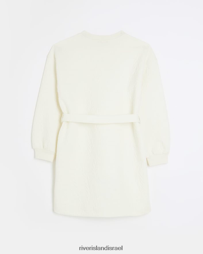 לבוש River Island שמלת סווטשירט עם חגורת ג'קארד קרם בנות BDZ4083194
