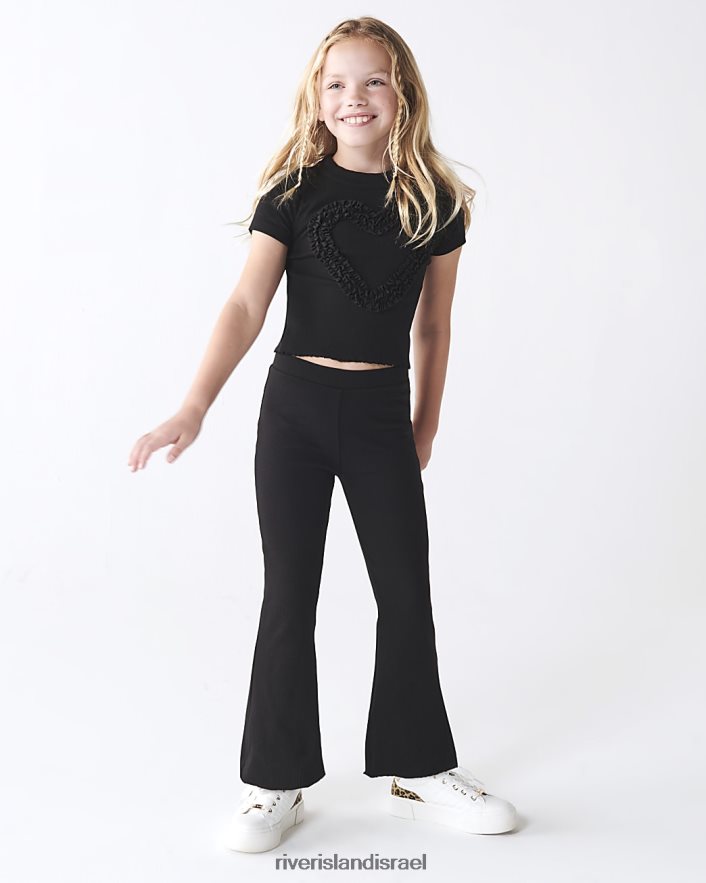 לבוש River Island סט חולצות טריקו ומכנסיים מתרחבים שָׁחוֹר בנות BDZ4083203