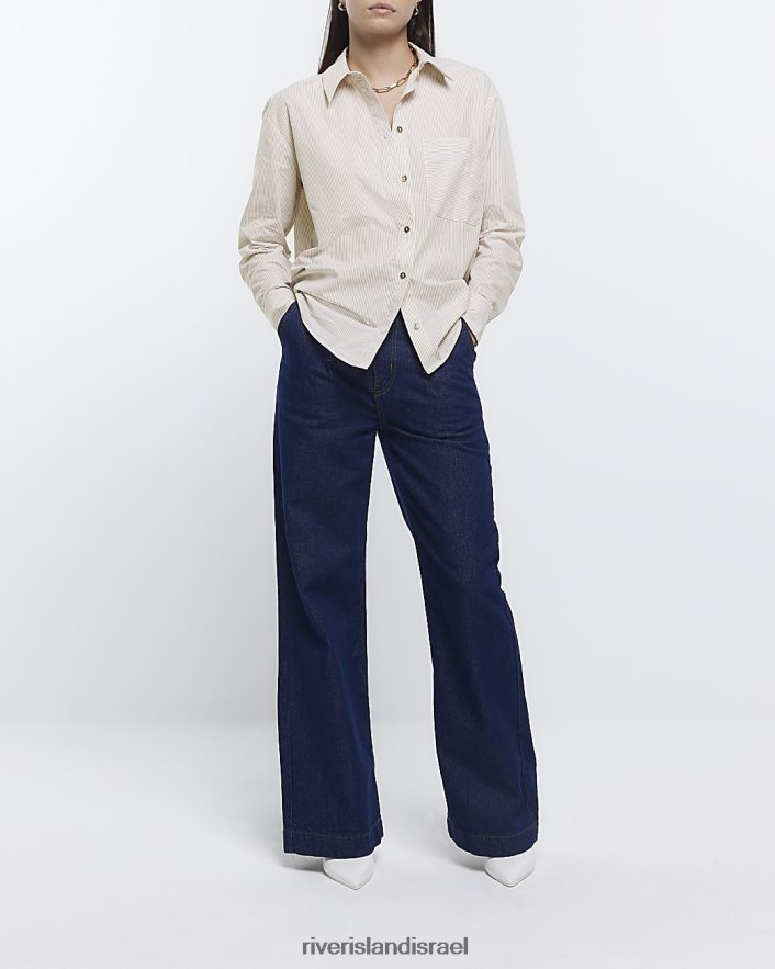 לבוש River Island חולצת אוברסייז בפס בז' נשים BDZ408321