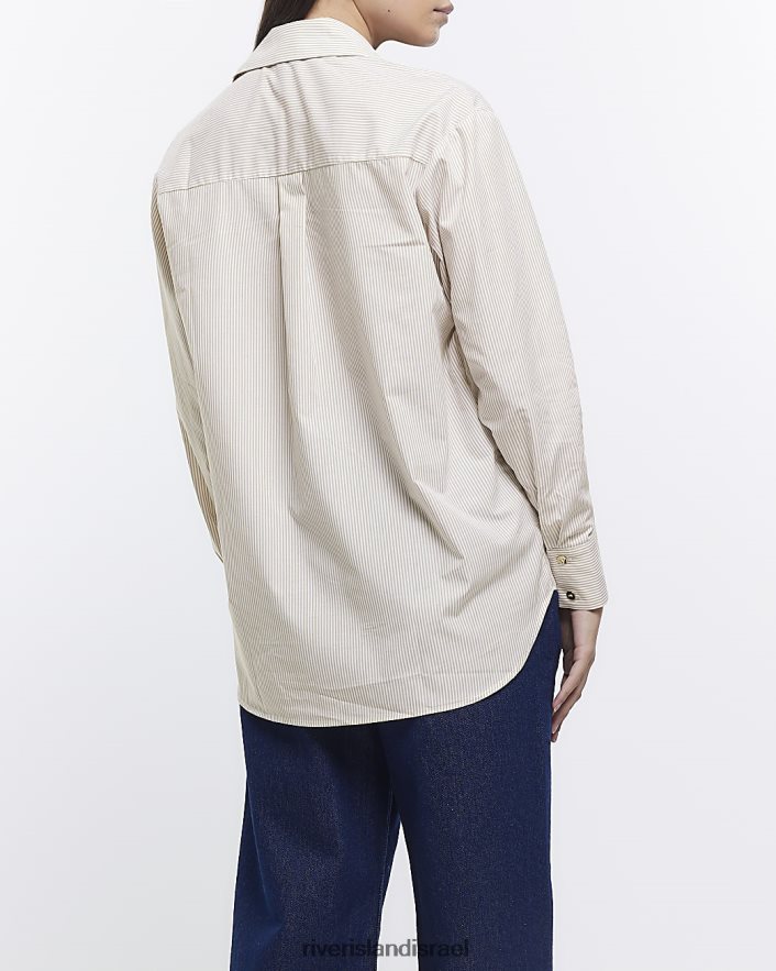 לבוש River Island חולצת אוברסייז בפס בז' נשים BDZ408321