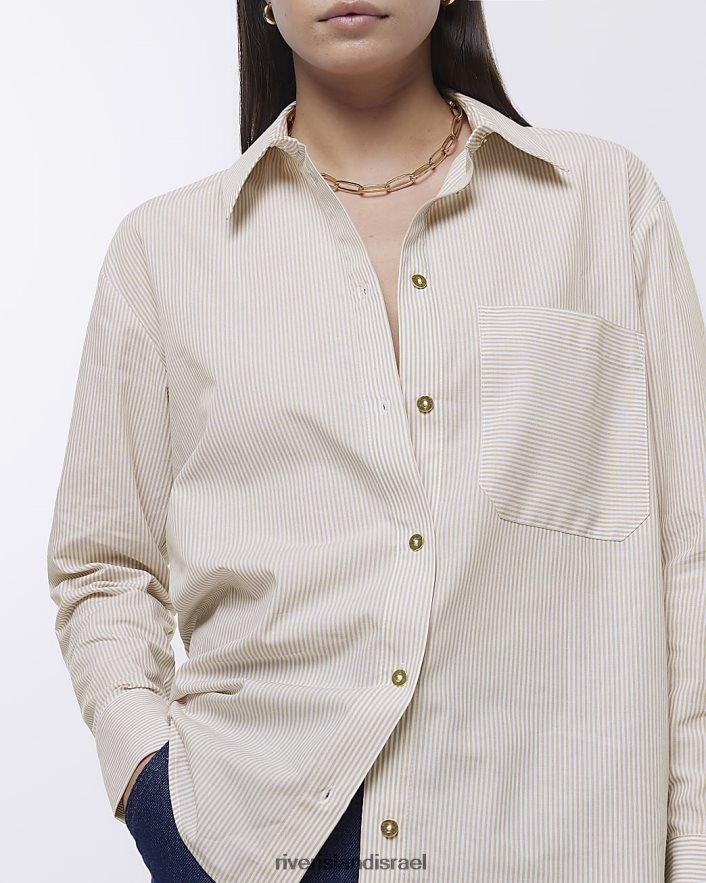 לבוש River Island חולצת אוברסייז בפס בז' נשים BDZ408321