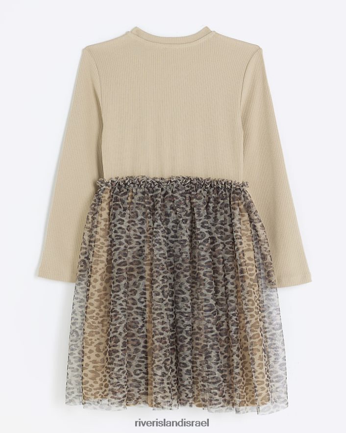 לבוש River Island שמלת סקייטר בהדפס בעלי חיים בז' בנות BDZ4083229