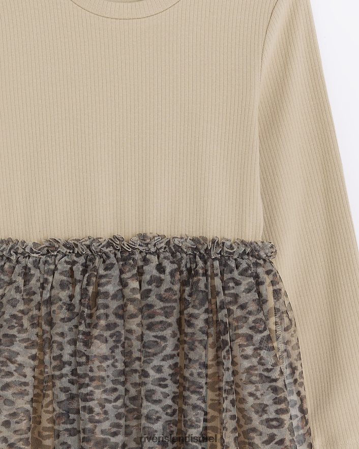 לבוש River Island שמלת סקייטר בהדפס בעלי חיים בז' בנות BDZ4083229