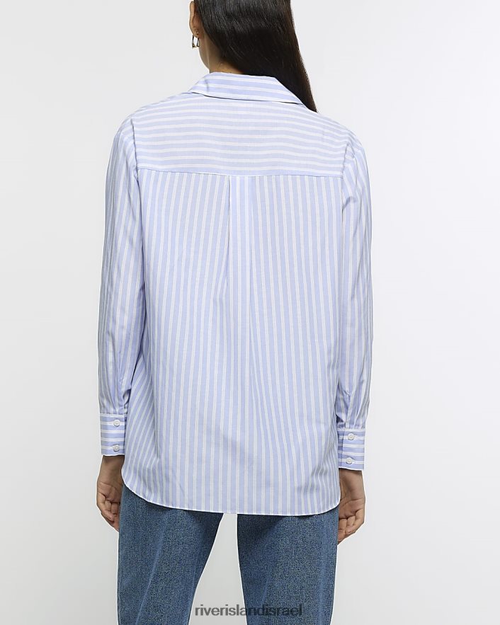 לבוש River Island חולצת פס פופלין כְּחוֹל נשים BDZ408322