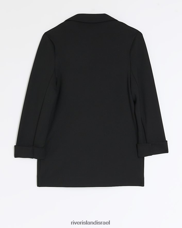 לבוש River Island בלייזר ג'רסי רך עם שרוולים מגולגלים שָׁחוֹר בנות BDZ4083231
