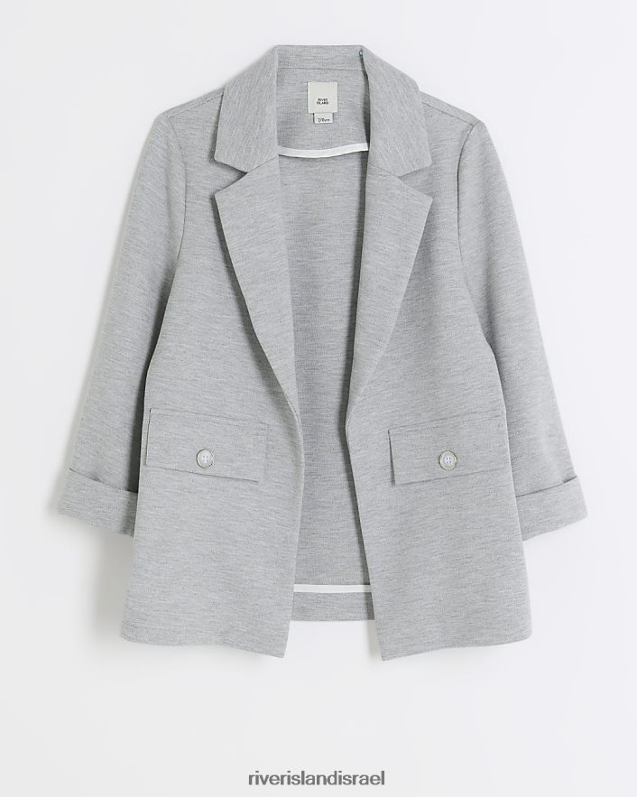 לבוש River Island בלייזר ג'רסי רך עם שרוולים מגולגלים אפור בנות BDZ4083232