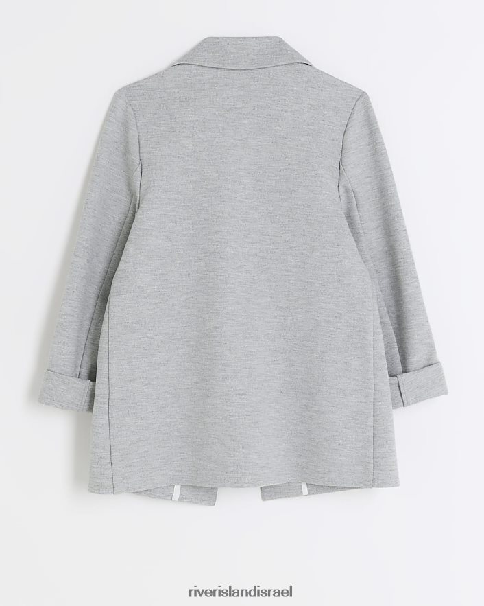 לבוש River Island בלייזר ג'רסי רך עם שרוולים מגולגלים אפור בנות BDZ4083232
