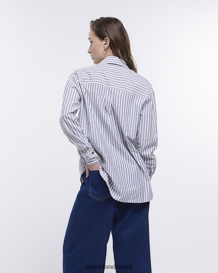 לבוש River Island חולצת אוברסייז עם שרוולים ארוכים בפס כְּחוֹל נשים BDZ408323