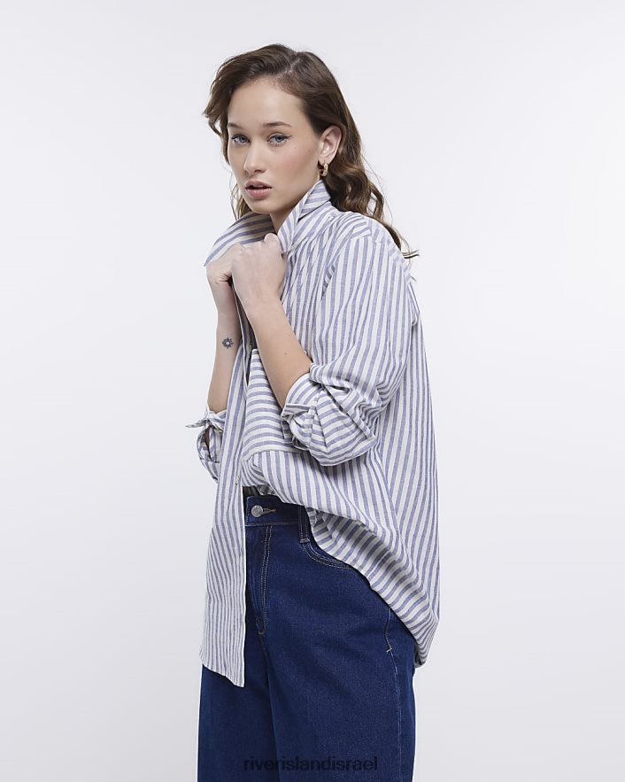 לבוש River Island חולצת אוברסייז עם שרוולים ארוכים בפס כְּחוֹל נשים BDZ408323