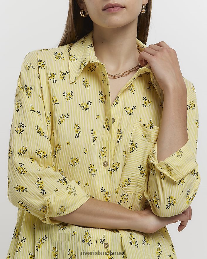 לבוש River Island חולצה פרחונית בפס פופלין צהוב נשים BDZ408325