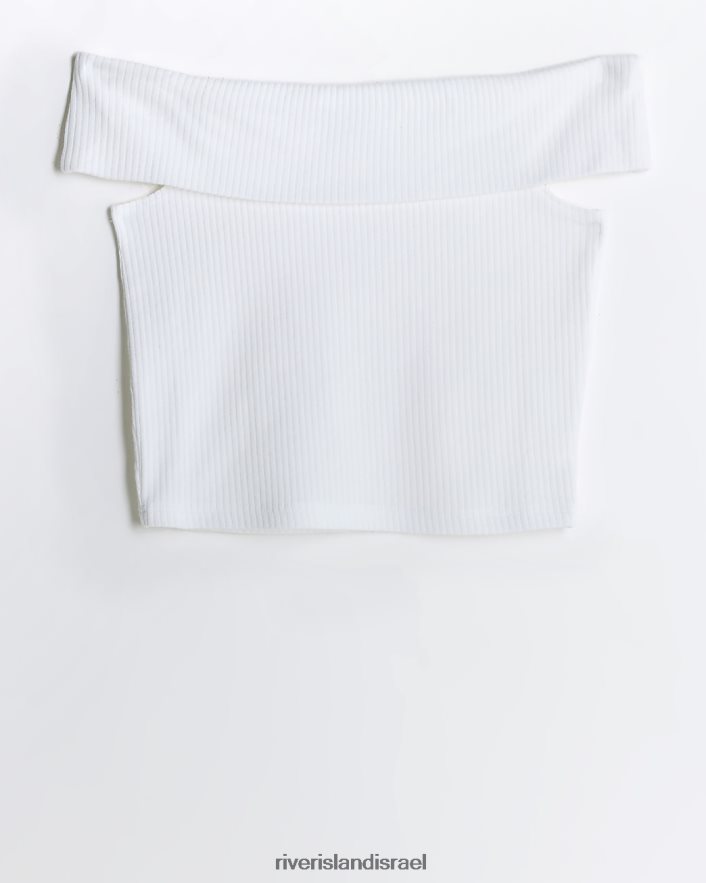 לבוש River Island טופ ברדו מצולע לבן בנות BDZ4083274