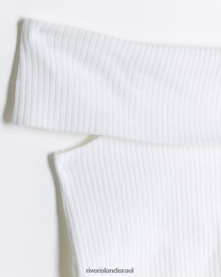 לבוש River Island טופ ברדו מצולע לבן בנות BDZ4083274