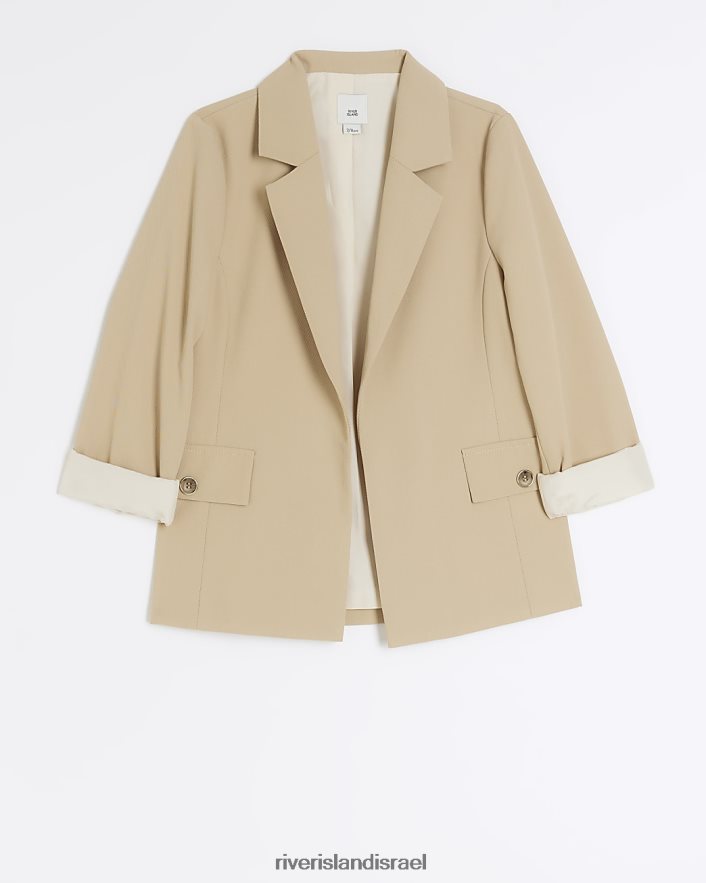 לבוש River Island בלייזר עם שרוולים מגולגלים בז' בנות BDZ4083279