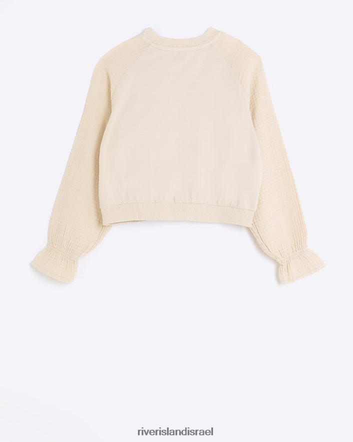 לבוש River Island סווטשירט עם שרוולים עם מרקם חום בנות BDZ4083298