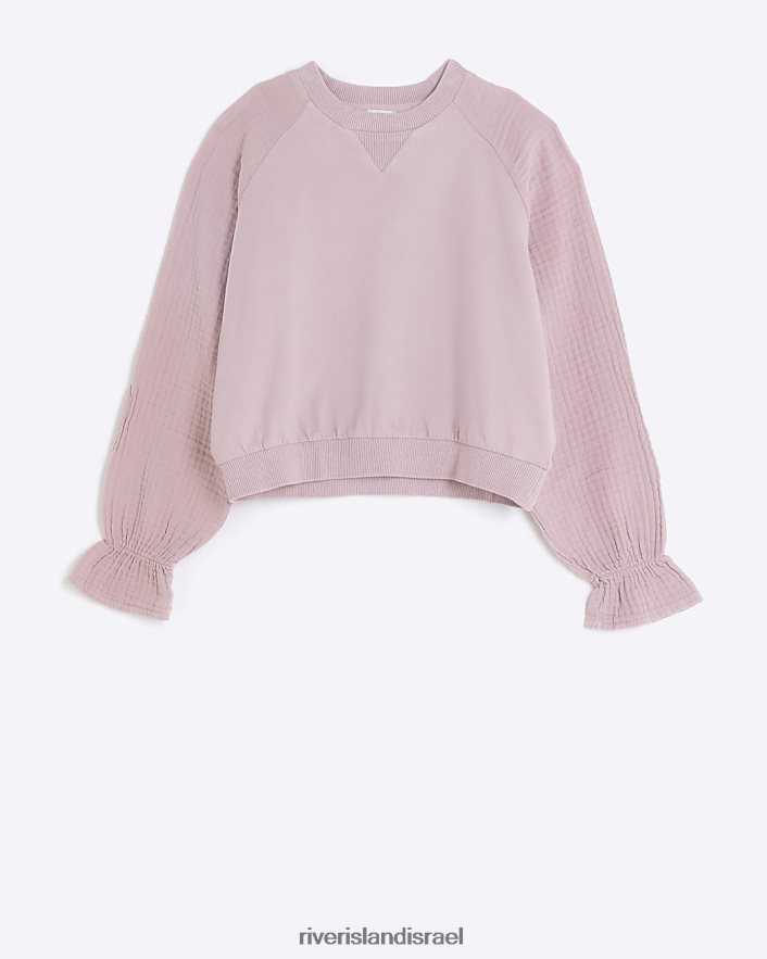 לבוש River Island סווטשירט עם שרוולים עם מרקם וָרוֹד בנות BDZ4083299