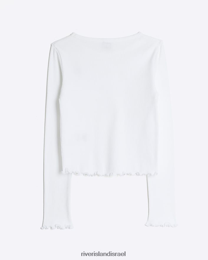 לבוש River Island גב שולי חסה צלעות עם שרוול ארוך לבן בנות BDZ4083310