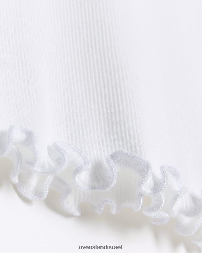 לבוש River Island גב שולי חסה צלעות עם שרוול ארוך לבן בנות BDZ4083310