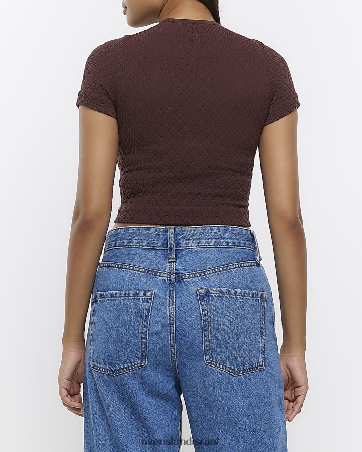 לבוש River Island חולצת טריקו בעלת מרקם ללא תפרים חום נשים BDZ408331