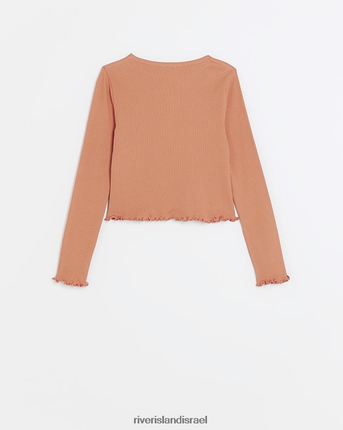 לבוש River Island גב שולי חסה צלעות עם שרוול ארוך אלמוג בנות BDZ4083324