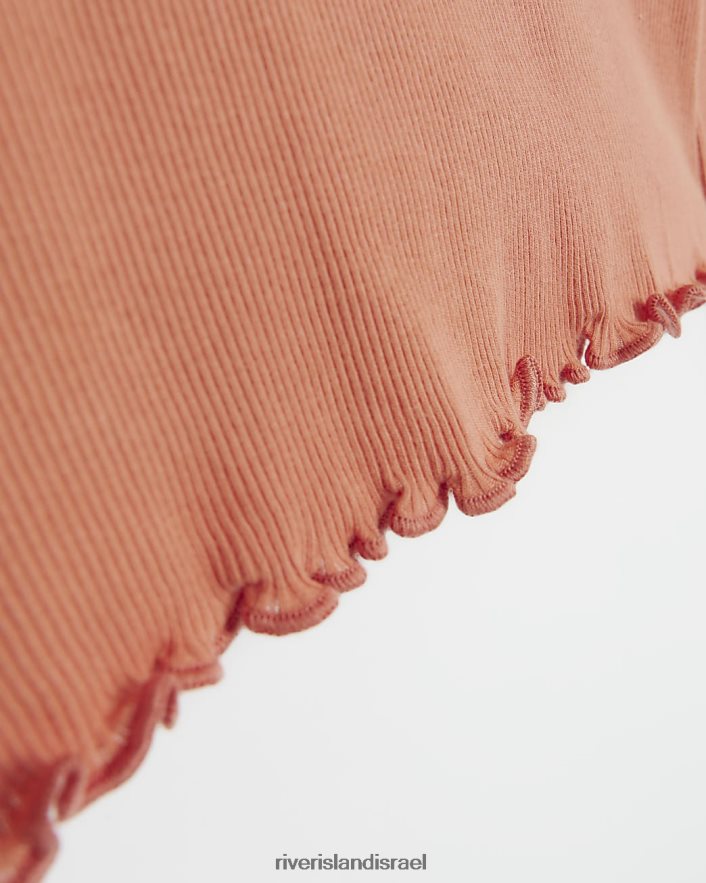 לבוש River Island גב שולי חסה צלעות עם שרוול ארוך אלמוג בנות BDZ4083324