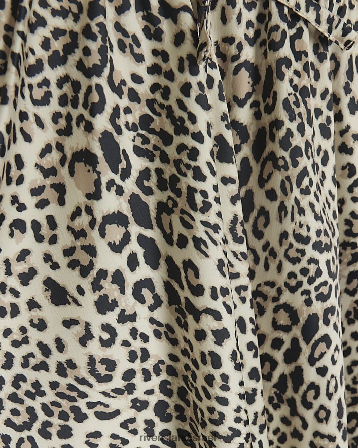 לבוש River Island שמלת חולצה בהדפס בעלי חיים בז' בנות BDZ4083338