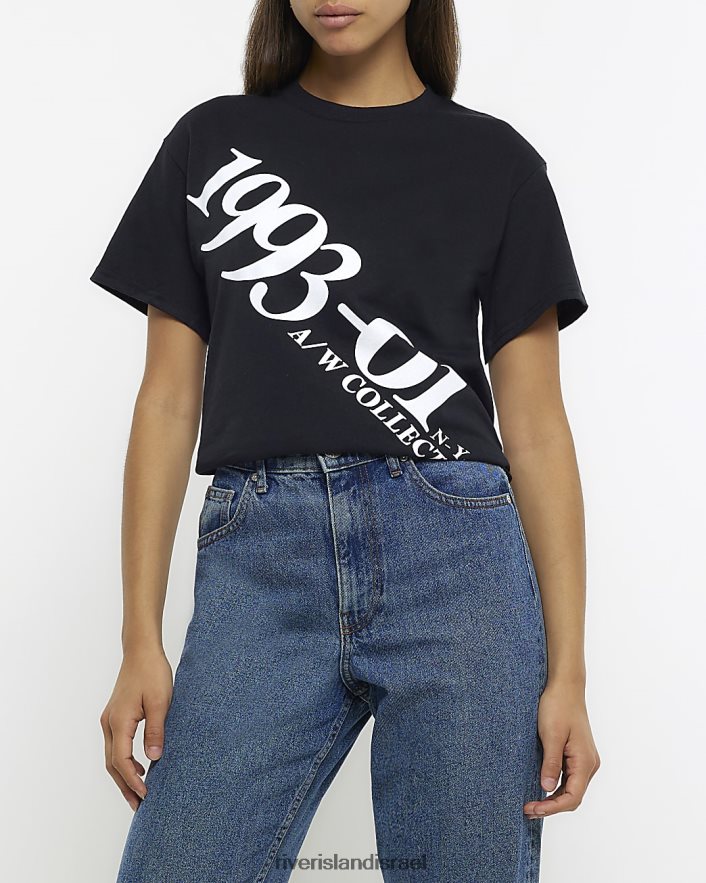 לבוש River Island חולצה גרפית שָׁחוֹר נשים BDZ408334