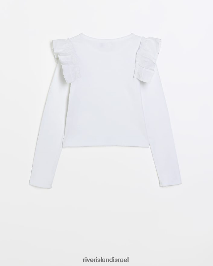 לבוש River Island טופ פופלין עם שרוולים ארוכים לבן בנות BDZ4083345