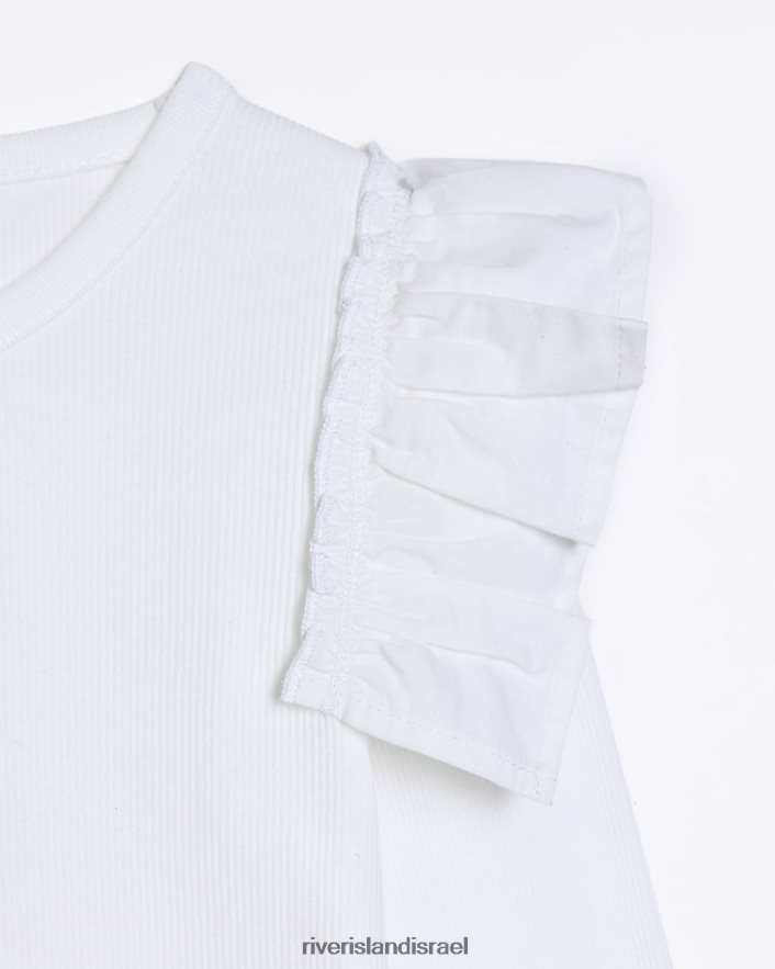 לבוש River Island טופ פופלין עם שרוולים ארוכים לבן בנות BDZ4083345
