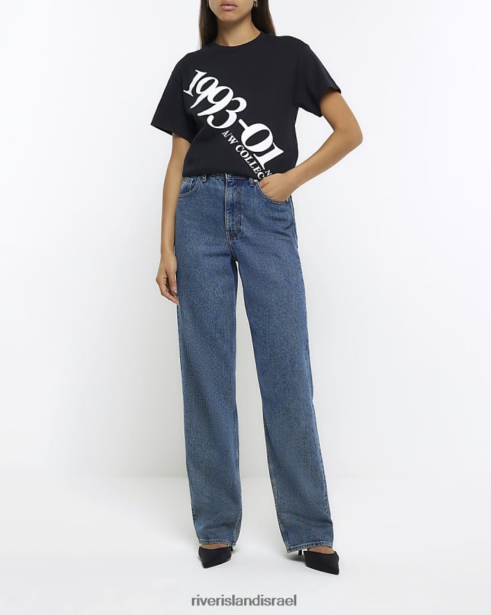 לבוש River Island חולצה גרפית שָׁחוֹר נשים BDZ408334