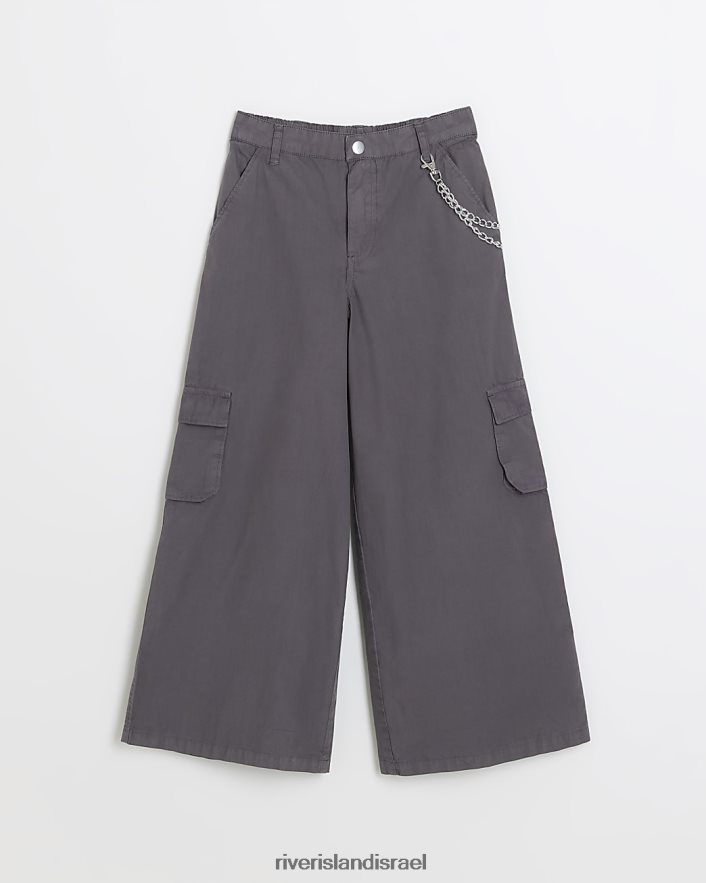 לבוש River Island מכנסי מטען רחבים עם שרשרת אפור בנות BDZ4083367