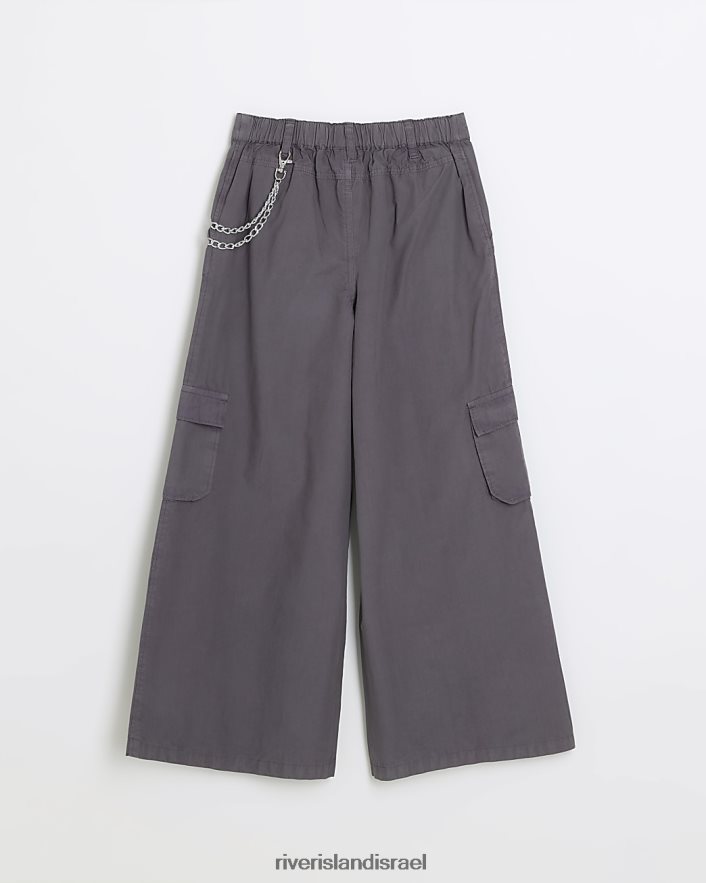 לבוש River Island מכנסי מטען רחבים עם שרשרת אפור בנות BDZ4083367