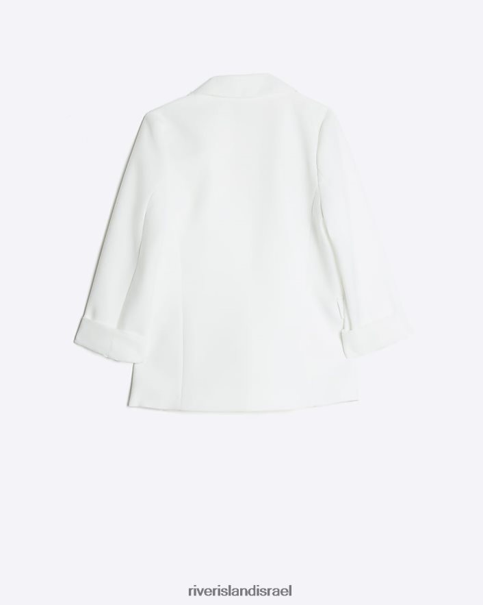 לבוש River Island בלייזר עם שרוולים מגולגלים לבן בנות BDZ4083369