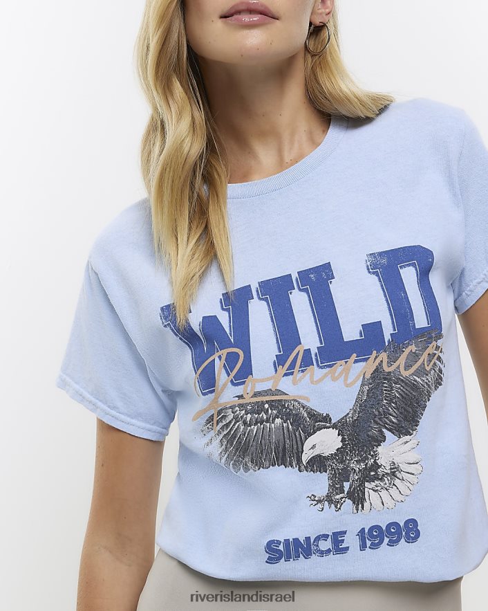 לבוש River Island חולצה גרפית כְּחוֹל נשים BDZ408336