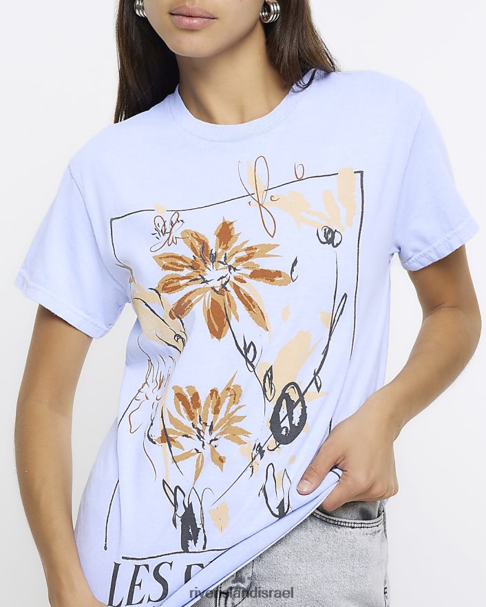 לבוש River Island חולצת טריקו גרפית פרחונית סָגוֹל נשים BDZ408338