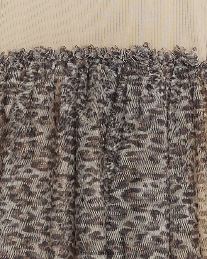 לבוש River Island שמלת סקייטר בהדפס בעלי חיים בז' בנות BDZ4083474