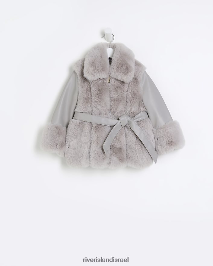 לבוש River Island מ"ג מעיל מעטפת פרווה מלאכותית אפור בנות BDZ4083477