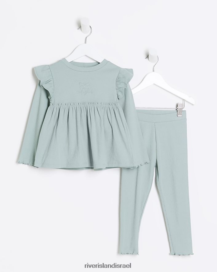 לבוש River Island סט עליון צלעות מ"ג ירוק בנות BDZ4083479