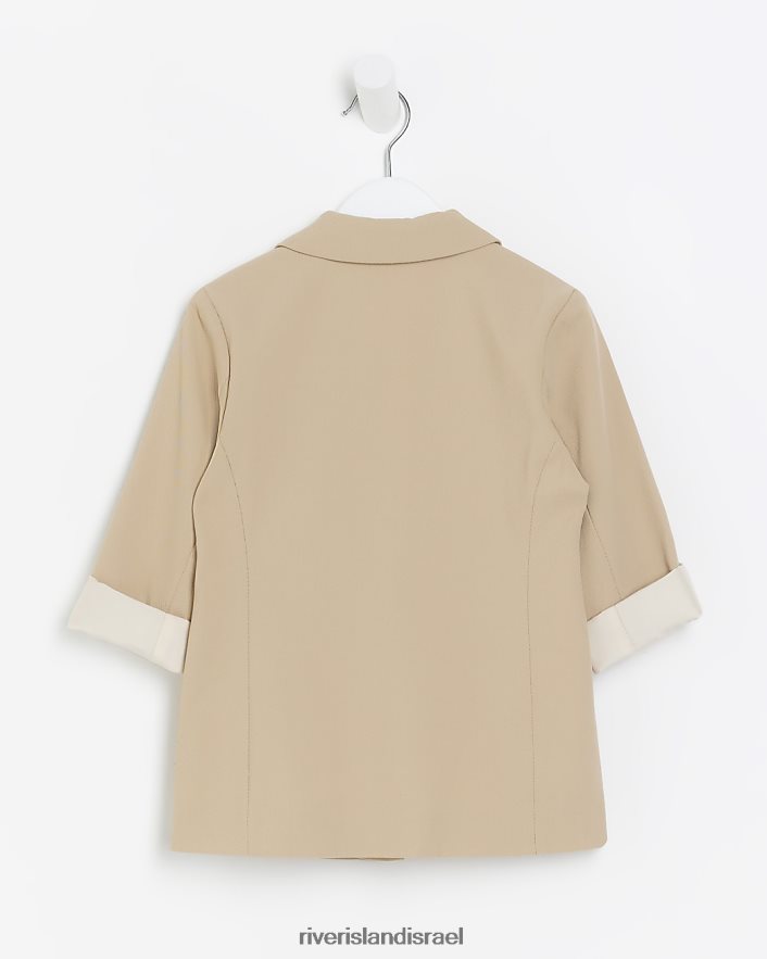 לבוש River Island בלייזר עם שרוול מגולגל בז' בנות BDZ4083485