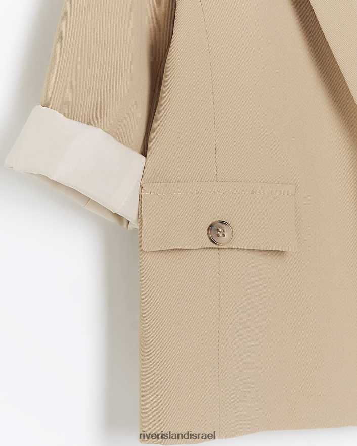 לבוש River Island בלייזר עם שרוול מגולגל בז' בנות BDZ4083485