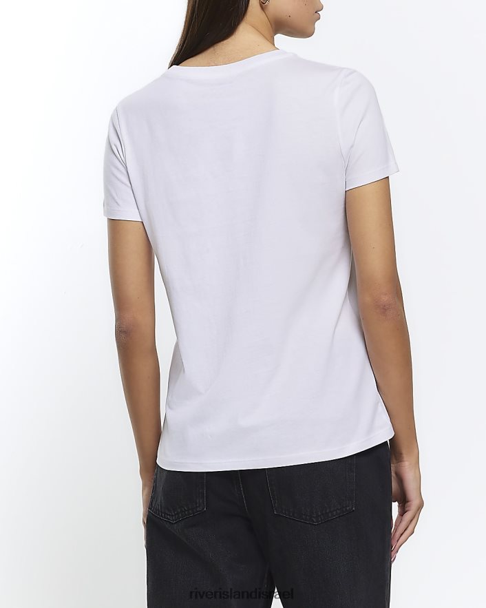 לבוש River Island חולצת טריקו בהדפס סאטן לבן נשים BDZ408352