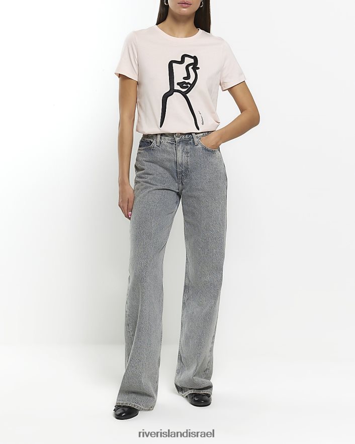 לבוש River Island חולצת טריקו בהדפס סאטן וָרוֹד נשים BDZ408353