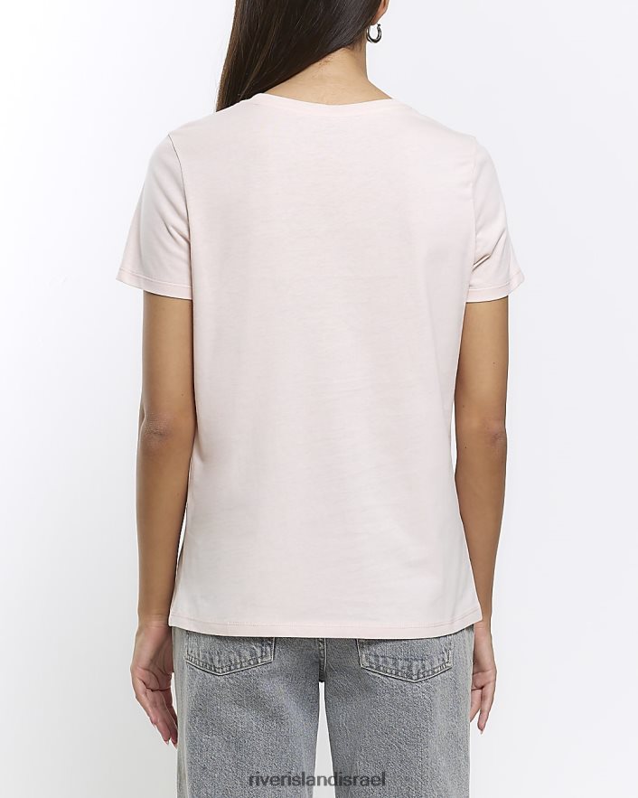 לבוש River Island חולצת טריקו בהדפס סאטן וָרוֹד נשים BDZ408353