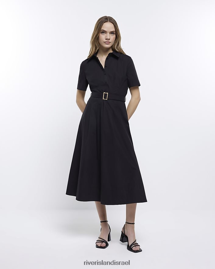 לבוש River Island שמלת חולצת מידי חגורה שָׁחוֹר נשים BDZ408356